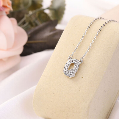 

Fashion Women 26 Double Sided English Alphabet Diamond Silver Color Necklace