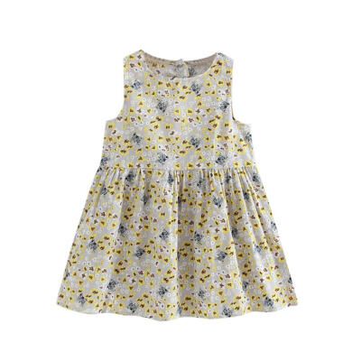 

Summer Sleeveless Dress Cute Children Backless Floral Print Girls Clothing