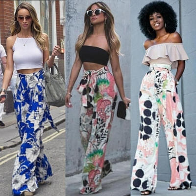 

2017 Women Ladies Loose Stretch High Waist Wide Leg Long Pants Palazzo Trousers