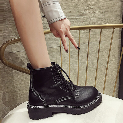 

Martins boots women fall fashion network red retro British style thick with short boots students handsome boots