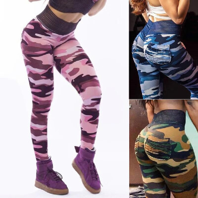 

Europe&the United States summer hot EBAY explosions sports pants sexy high waist mesh camouflage printed sweatpants ZC3161 Blu