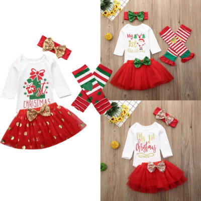 

Newborn Baby Girl My 1st Christmas RomperTulle DressHeadband Outfits Clothes