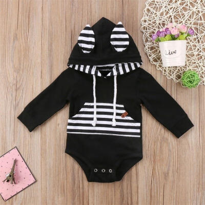 

Newborn Baby Boy Girls Striped Hooded Romper Bodysuit Playsuit Outfits Clothes