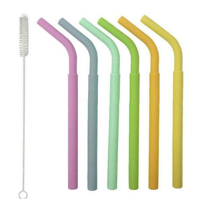 

6PC Folding Reusable Straw Soft Food Grade Silicone Drinking Bent Straws Kitchen Outdoor Travel Supplies