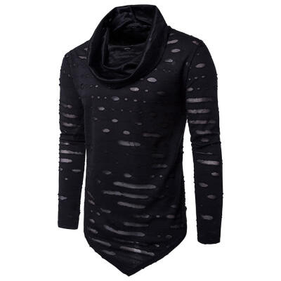 

Mens T Shirts New Cotton Pile Heap Collar Simple And Comfortable Long Sleeve Hole Triangle Garment T Shirt For Men