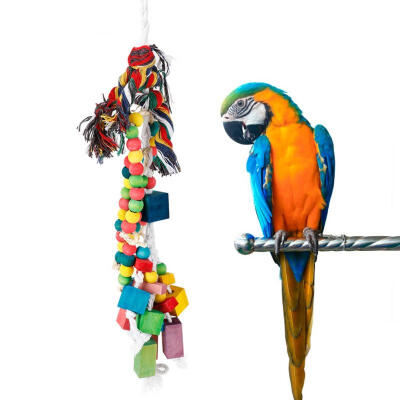 

Greensen Colorful Wooden Bird Hanging Swing Parrot Biting Chewing Playing Block Cage Toy Accessory