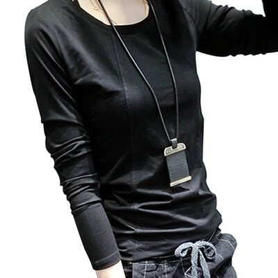 

Solid Colors Women T-shirts Long Sleeve Slim O Neck Shirts Female T shirt Tops Polyester Tshirt Harajuku