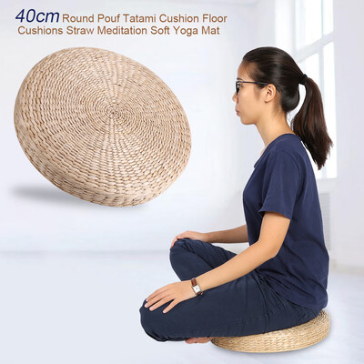 

Pouf Tatami Seat Cushion40cm Round Pouf Tatami Cushion Floor Cushions Straw Meditation Soft Yoga MatSoft Yoga Mat