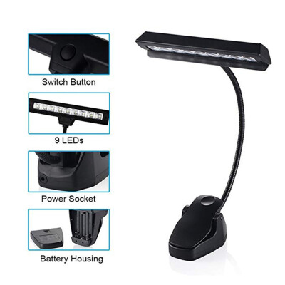 

〖Follure〗Table Lamp Black Flexible 9 LEDs Clip-On Orchestra Music Stand With Adapter