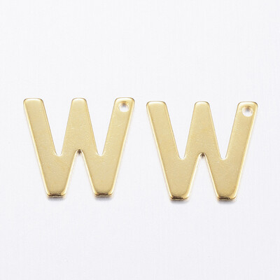 

304 Stainless Steel Charms LetterW Golden 11x12x08mm Hole 1mm