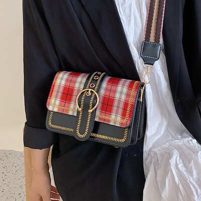 

Net red plaid small bag female bag 2019 new fashion wide shoulder strap shoulder bag wild insyang air Messenger bag