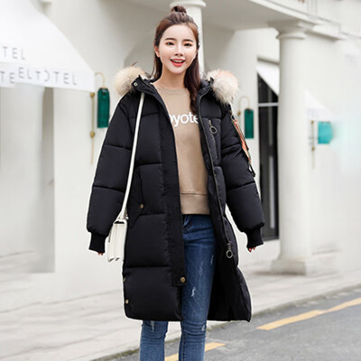 

JOY OF JOY 2018 winter new Korean version of the cotton womens long section Korean version bf over the knee ins thick large fur collar cotton clothing female JWMF189357 black