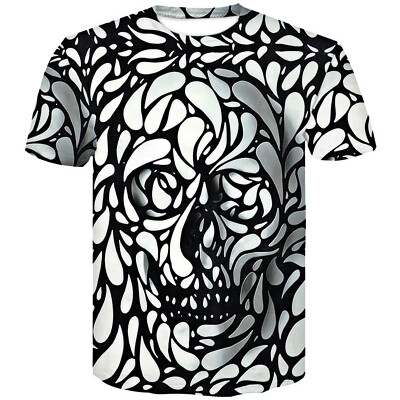 

3D Black-and-White Skull Print Men\s Casual Short Sleeve Graphic T-shirt