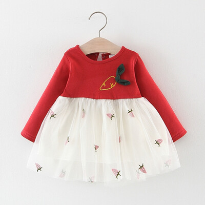 

Toddler Baby Kids Girls Long Sleeve Carrot Print Tulle Patchwork Dresses Clothes
