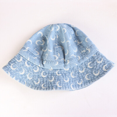 

New autumn ins street shoot crescent print basin hat moon denim blue fisherman hat foldable sun shade hat