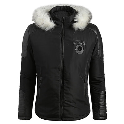 

Applique Faux Fur Hoodie PU Parka Coat