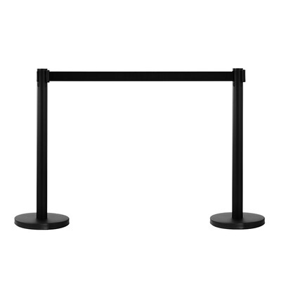 

2pc Retractable Stanchion Set Line Barrier Post Rope Crowd Control Safety Black