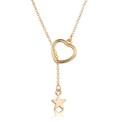 

Boho Simple Chain Necklace Women Vintage Gold Color Heart Star Map Clavicle Necklace Female Jewelry Gift