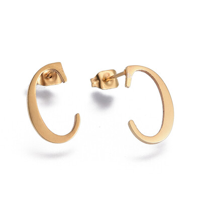

304 Stainless Steel Stud Earrings Alphabet LetterC 145x9x1mm Pin 07mm