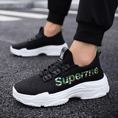 

Summer mens shoes running old shoes thick bottom Korean version of the trend of flying woven sports shoes 2019 new shoes boys