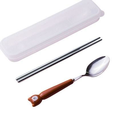 

Portable 3pcs Stainless Steel Cutlery Cartoon Set Cute Animal Fork Dinner Children Dinnerware Set Tableware Case Kit