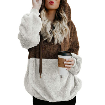 

Womens Sweatshirt Long Sleeve Hooded Fleece Hoodies Autumn Winter Patchwork Color Warm Zipper Hoodie Pullover