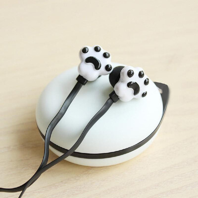 

Creative kitten claw in-ear headphones cute girls headphones with beautiful storage box student cartoon headphones black