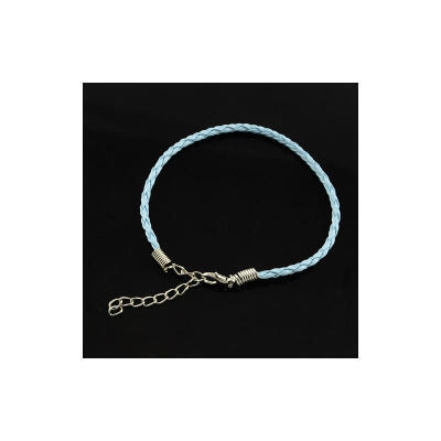 

Trendy Braided Imitation Leather Bracelet Making with Iron Lobster Claw Clasps&End Chains LightSkyBlue 200x3mm