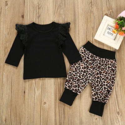 

2PCS Newborn Baby Girl Tracksuit Top T-Shirt Leopard Print Pants Outfits Clothes
