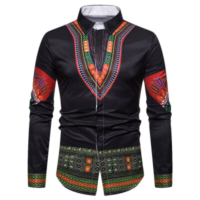 

3D Printed Long Sleeve Turn-down Collar Ethnic Men Male Shirt