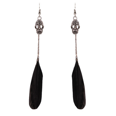 

Skull for Long Punk Women&Earrings Dangle Fashion Beautiful Metal Earrings Accessories Black Feather