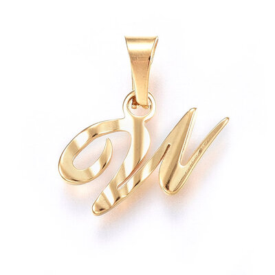 

304 Stainless Steel Pendants Alphabet Golden LetterW 105x16x15mm Hole 5x3mm