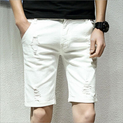 

Mens Denim Shorts Stretch Skinny Slim Distressed Ripped Repair Half Jeans Pants