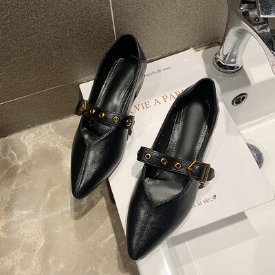 

Single shoe female spring&autumn pointed retro grandmother shoes Korean version evening lazy shoes thick heel soft soles