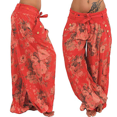

Tailored Women Ladies Printed Pocket Band Width Loose Leg Pants Womens Casual Pants