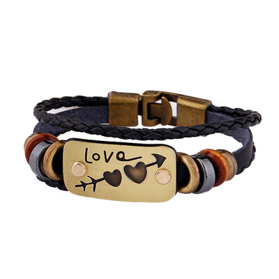 

LOVE Through The Heart Tag Charm Bracelet For Women Leather Rope Chain Bracele