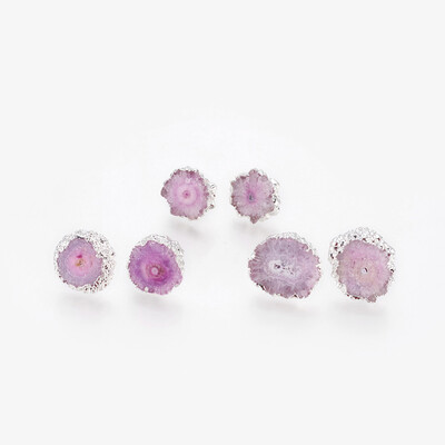 

Natural Dyed Quartz Stud Earrings with Stainless Steel Findings Flat Round Silver Plum 1422x1422x56mm Pin 07mm