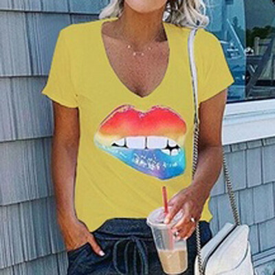 

Starmoon Women Girls Plus Size Lips Print Short Sleeved T-shirt Blouse Tops