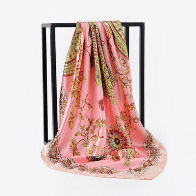 

Chinese style ethnic style satin printing fan square scarf ladies sunscreen shawl silk scarves manufacturers wholesale