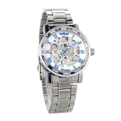 

WINNER Men Automatic Watch Fashion Diamond Display Luminous Hands Gear Movement Retro Mechanical Skeleton Watches Luxury Casual Bu