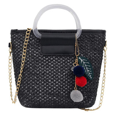 

Fashion Chain Shoulder Handbags Straw Women Pompom Crossbody Top-handle Bag