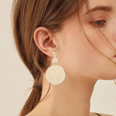 

Bohemian Beach Rattan Woven Round Drop Statement Women Stud Earrings Jewelry