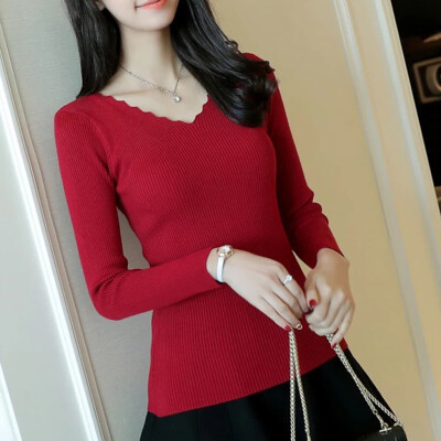 

Tailored Fashion Women Top V-Neck Pure Color Elegant Long Sleeve Casual Blouse