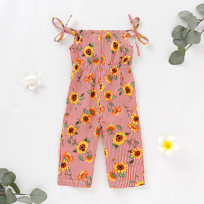 

Summer Toddler Baby Girls Sleeveless Sunflower Striped Print Romper Jumpsuit