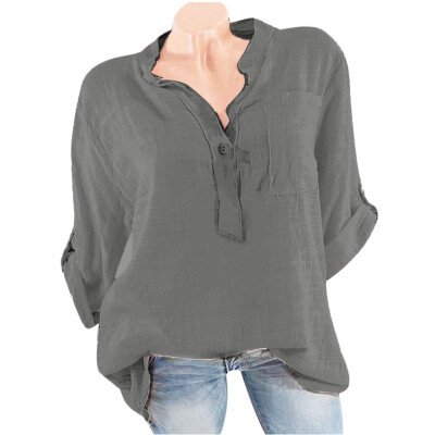 

Starmoon Womens Casual Solid V-Neck Baggy T-shirt Tees Blouse Tops Plus Size Pockets