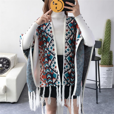 

Bohemian national wind winter shawl scarf dual-use female spring&autumn thick long wool cloak cape coat