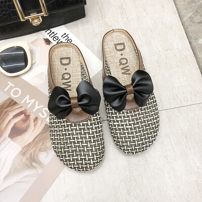 

Lazy slippers Korean version woven fisherman net red bag head half slippers women wear breathable flat bottom slippers outside sum