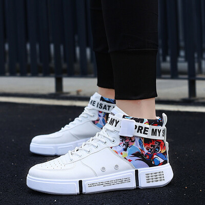 

Autumn&winter new high-top couple casual shoes graffiti Korean version of the shoes trend wild mens shoes outdoor sports
