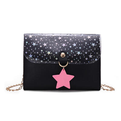 

Stars Decor Shoulder Handbags PU Leather Women Chain Crossbody Phone Bags