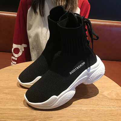 

High-Up Sports Shoes Female Autumn Red&Korean Edition Students Back Lace Elastic ins Super-Fire Socks Shoes